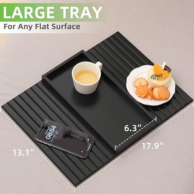 GEHE Bamboo Sofa Arm Tray, Foldable Couch Arm Tray Side Table, Anti-Falling Armrest Tables Cup Holder for Snacks, Drinks, Beers, Phone, Control, Flexible and Portable, Anti-Slip Bottom