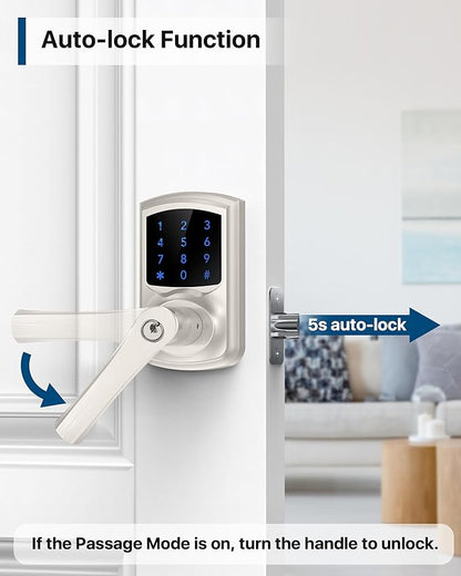 HIDALIFE Keyless Entry Door Lock, Electronic Keypad Door-Lock with Handle, Touchscreen, Auto-Locking, Anti-peep Password, Easy to Install for Front Door, Home, Office, Satin Nickel