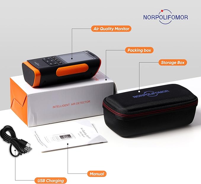 Indoor Air Quality Monitor,AQI Meter for PM2.5 VOC,Air Quality Tester for Formaldehyde,Air Quality Detector Meters for Home,School,Office