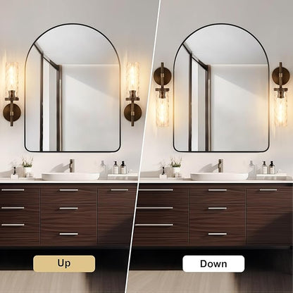 15" Knurled Brass Wall Sconce with Water Ripples Glass Tube, Bronze Bathroom Vanity Light Fixtures, Modern Lamp Lighting for Bedroom, Living Room, Hallway, Staircase, Mirror, Kitchen