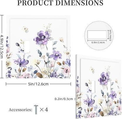 Decorative Switch Plates Purple Floral Lilac Watercolor Flower Leaves Butterfly Wildflower 2 Gang Double Toggle Wall Plate Outlet Light Switch Cover Electrical Faceplate for Bedroom Home Decor