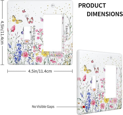 Outlet Covers Watercolor Floral Butterfly Colorful Wildflower 1 Toggle 1 Rocker Combination Decorative Wall Plate Electrical Switch Plates Light Switch Cover Plate For Bed Room Decor