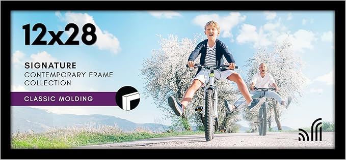 Americanflat 12x28 Picture Frame with Polished Plexiglass - Signature Collection - Gallery-Style Frames Made of Engineered Wood - Photo Frame for Wall Display - Black