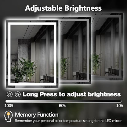 Niccy 36" x 28" LED Bathroom Mirror with Lights, Backlit and Front Lit, Lighted Vanity Mirror for Wall with 3 Colors, Anti-Fog, Shatter-Proof, Memory for Bedroom, Horizontal/Vertical