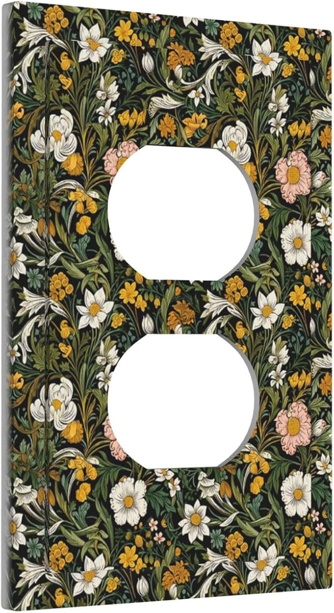 Decorative Outlet Covers Rustic Green Leaf White Daisy Yellow Floral 1 Gang Duplex Light Switch Cover Plate Unique Wall Plate Electrical Switch Plate Covers for Bedroom Home Decor