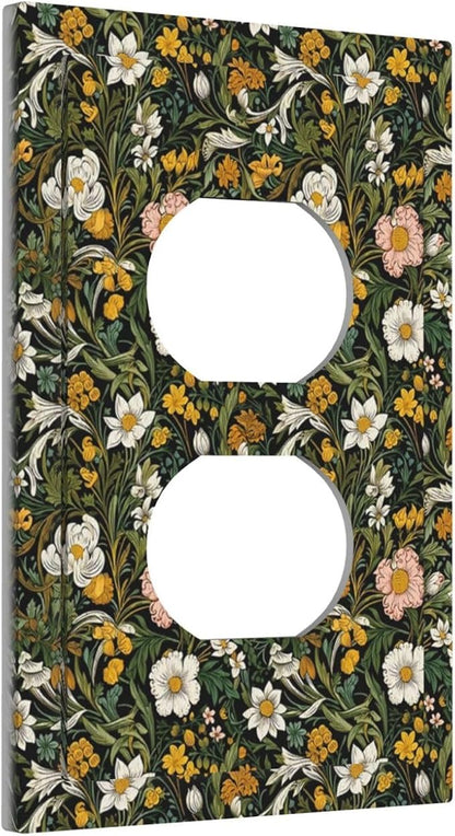 Decorative Outlet Covers Rustic Green Leaf White Daisy Yellow Floral 1 Gang Duplex Light Switch Cover Plate Unique Wall Plate Electrical Switch Plate Covers for Bedroom Home Decor