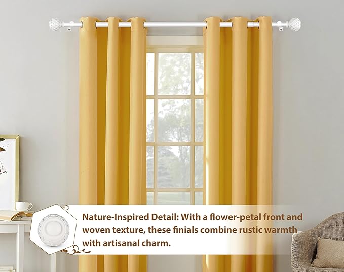 TONIAL White Curtain Rod 32 to 58 Inches, 7/8 Adjustable Curtain Rods for Windows 20 to 54 Inches, Splicing Drapery Rods Heavy duty with Netted Texture Finials