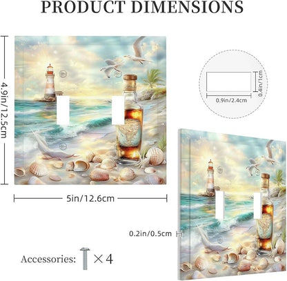 Decorative Switch Plates Beach Ocean Lighthouse Seashells 2 Gang Double Toggle Outlet Light Switch Cover Wall Plate Electrical Faceplate For Bed Room Living Room Decor