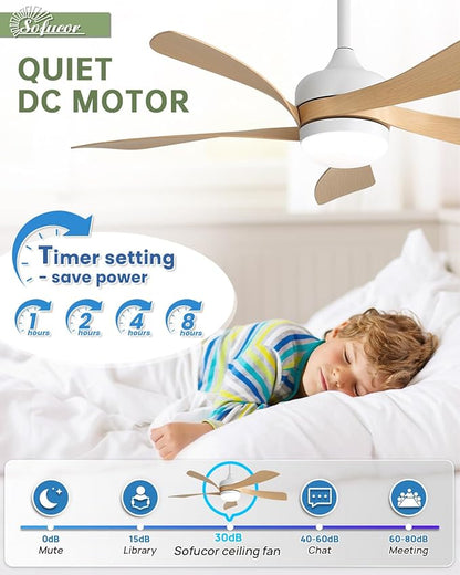 Sofucor 45" Smart Ceiling Fan, Outdoor Modern Ceiling Fans with Lights and Remote, Works with Alexa/Google/App, 3-Color Light 6-Speed Timing Reversible DC Motor for Living Room Bedroom Patio