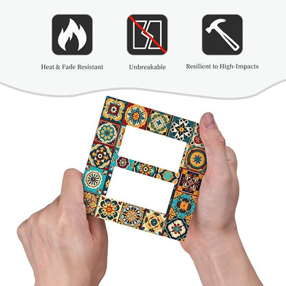 Mexican Talavera Ceramic Tile Moroccan Boho Decorative Outlet Covers 2 Gang Double GFCI Rocker Electrical Wall Panels Light Switch Cover Plate for Bathroom Kitchen Decor