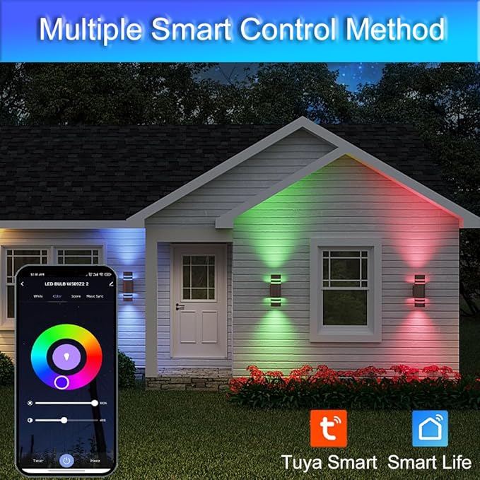 RGB Outdoor Wall Lights, Modern Color Changing Outdoor Wall Sconce, Cylinder Up and Down Bronze Porch Lights Fixture, Compatible with Smart Life & Google Alexa,for Garage,Yard,Front Door