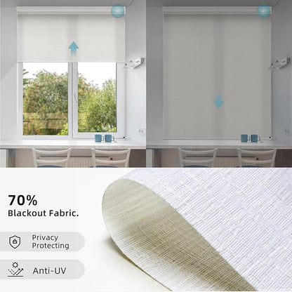 SmartWings Motorized Smart Roller Shades in Light Filtering, Electric Blinds with Remote for Windows Compatible with Alexa/Google Home/Homekit, Customized, Safari Translucent Ivory