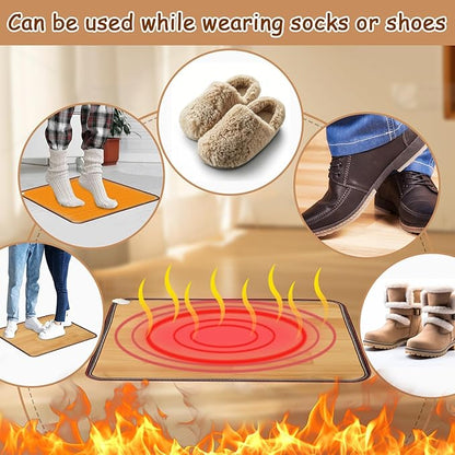 PVC 110V Heated Floor Mat Heater for Foot Warmer Under Desk 22 x 20 Inch Electric Heating Pad Energy Saving Carpet Pad Indoor Floor Heated Rug for Home Office Bathroom House Brown