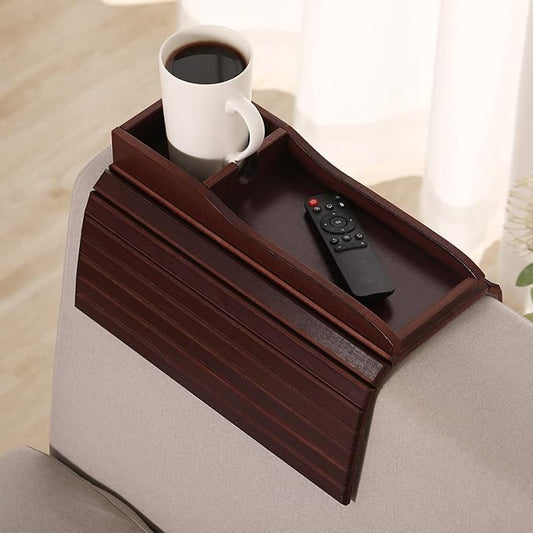 GEHE Couch Cup Holder, Anti Falling Sofa Arm Tray, Natural Bamboo Sofa Cup Holder More Safe for You Family, Portable Couch Arm Tray Armrest Table for Remote, Snacks, Phone, Drinks