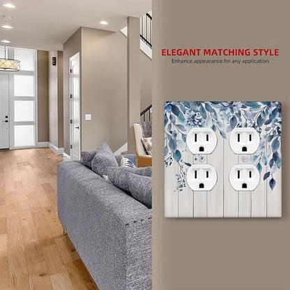 Eucalyptus Rustic Watercolor Plant Outlet Covers 2 Gang Double Duplex Decorative Light Switch Covers Electrical Wallplates Socket Faceplate For Farmhouse Home Decor