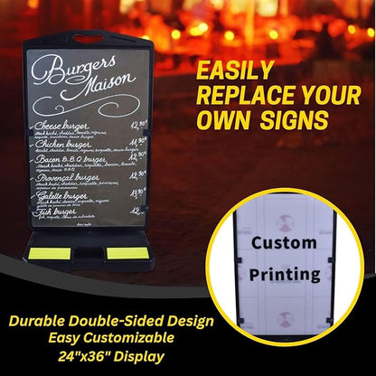 2 Pack 24"x36" Wind Sign Board with 40Lb Fillable Base, Double-Sided Customizable and Reusable Pavement Sign for Professional Outdoor Use (Black, Panel Frame)