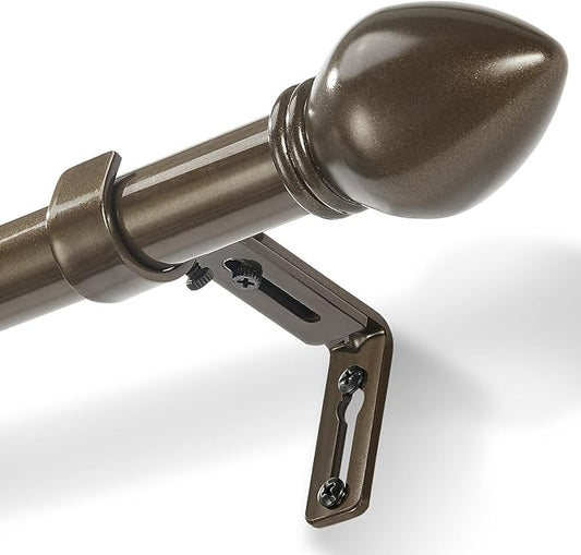 Curtain Rods for Windows 16 to 92 inches, Curtain Rod Max Adjustable Length to 104 in, Drapery Rod 1 inch Diameter with Modern Knobs Finials (Brown, 16" to 92" - Set of 1)