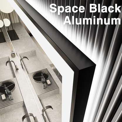 20x28 Light up Bathroom Mirror,LED Vanity Mirror,Black Framed,Backlit + Front Lit,3 Colors Dimmable,Anti-Fog,Shatter-Proof,Touch Control,Anti-Corrosion,Memory(Horizontal/Vertical)