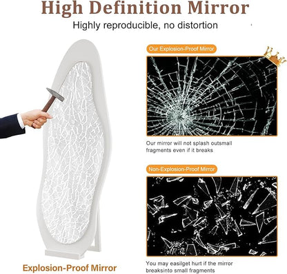WoodsWhisper 69"X 24" Soild Wood Mirror Full Length,Wavy Wall Mirror,Lights Irregular Led Full Length MirrorShatter-Proof Hanging or Leaning Against Wall for Cloakroom/Bedroom/Living Room(White)