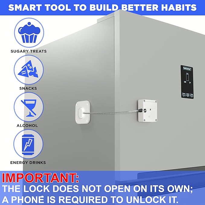 Bluetooth Lock for Fridge & Cabinets - Timed Lock Box to Reduce Access to Snacks, Food & Liquor - Smart App with Simple, Timer & Schedule Modes - Supports Focus & Healthy Habits