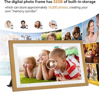 15.6 Inch Smart Digital Picture Frame with Wi-Fi 6, 32GB Storage, IPS Touch Screen, Auto-Rotation, Music Sync, Weather & Clock - Ideal Gift for Families