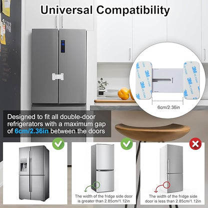 Fridge Locks for Kids, Child Proof Refrigerator Lock, Baby Safety French Fridge Door Lock, Child Cabinet Locks with Strong 3M Adhesive, No Drill, Tool-Free Install (2 Pack, White)
