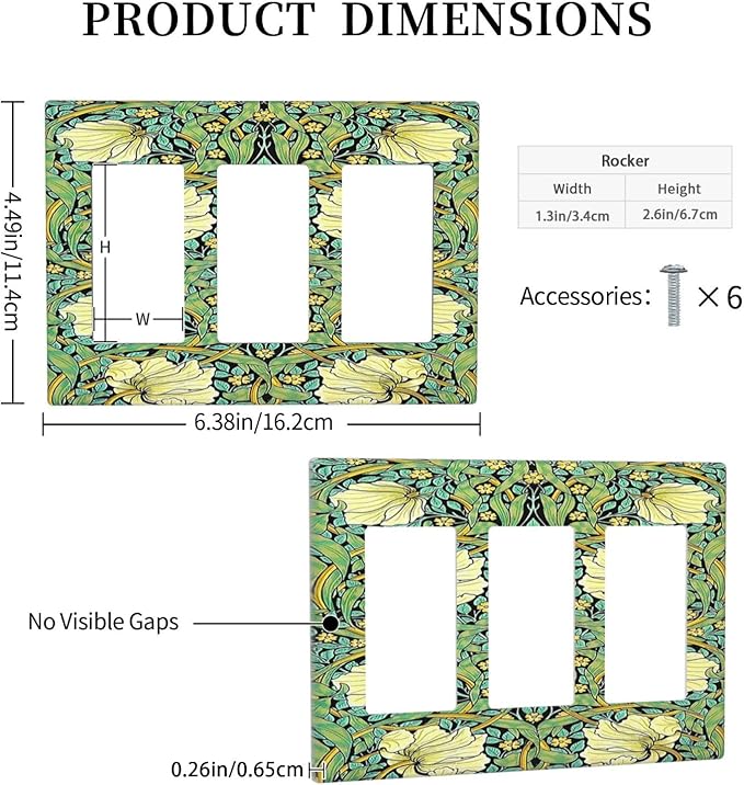 Light Switch Covers William Morris Vintage Floral Yellow Flowers Green Leaf 3 Gang Rocker Electrical GFCI Decorative Triple Outlet Wall Plate Cover Switchplate for Bedroom living Room Decor
