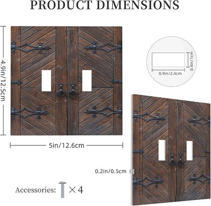 Decorative Light Switch Plate Covers Vintage Brown Wood Barn Door 2 Gang Light Switch Cover Unique Double Toggle Wall Plate Outlet Covers for Bedroom Home Decor （2 Pack）