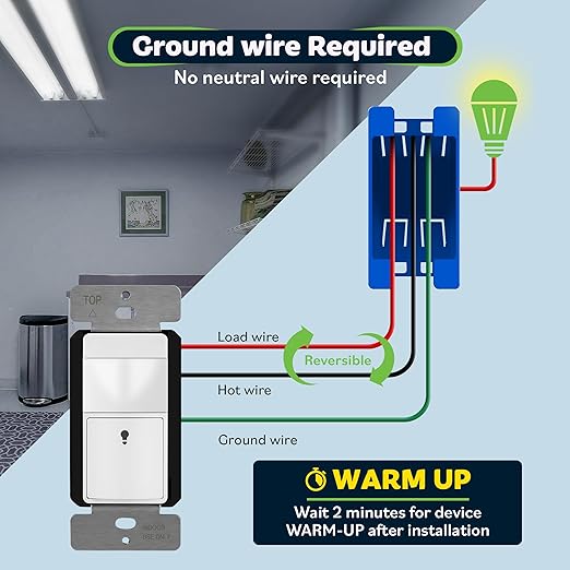 TOPGREENER Motion Sensor Switch, PIR Sensor with Ambient Light Level, Occupancy & Vacancy Modes, No Neutral Required, Ground Wire Required, 150W LED/CFL, Single Pole, TDOS5-JM-W-6PCS, White, 6 Pack