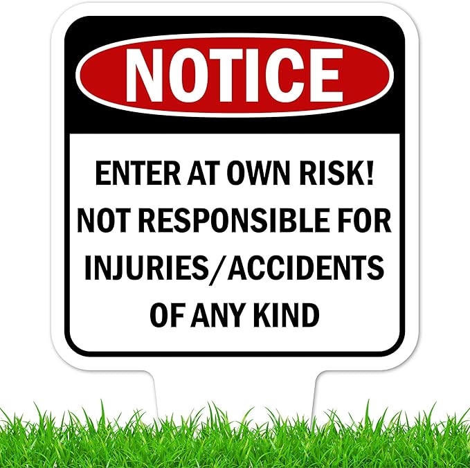 Notice, Enter at own Risk! Sign, 11"x21", Heavy Duty Integrated Ground Stakes, Indoor/Outdoor Use, Rust Free Aluminum Composite, Made in USA by My Sign center