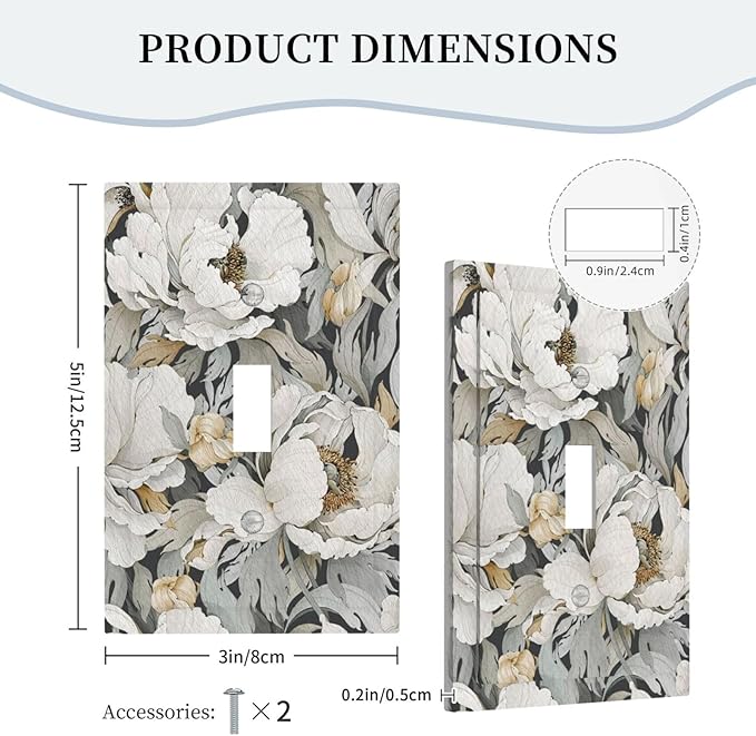 Decorative Light Switch Cover Rusitc White Flowers Country Floral Farmhouse Single Toggle Switchplate 1 Gang Wall Plate Switchcover Decora Light Switch Plate for Home Decor