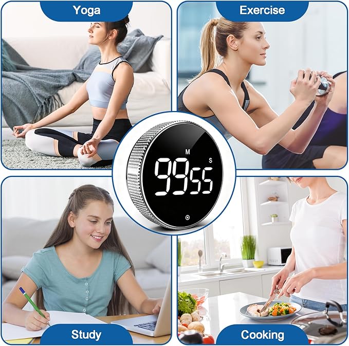 Digital Kitchen Timer, Magnetic Countdown Countup Visual Pomodoro Timer with Large LED Display, Cube Clock for Classroom Cooking Fitness Baking Studying Teaching, Easy for Kids and Seniors (Silver)