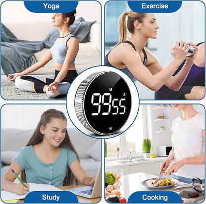 Digital Kitchen Timer, Magnetic Countdown Countup Visual Pomodoro Timer with Large LED Display, Cube Clock for Classroom Cooking Fitness Baking Studying Teaching, Easy for Kids and Seniors (Silver)