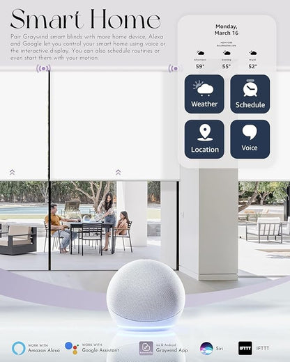 Graywind Motorized Light Filtering Shades Compatible with Alexa Google Rechargeable Remote Control Smart Blinds Automatic Window Shade with Valance for Home Office, Custom Size (Mixwave White)