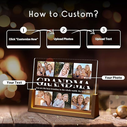 Photo Decorative Plaque Personalized Grandma Gifts, Custom Grandma Gifts for Mothers Day from Grandkids, Customized Grandma Picture Frame, Best Grandma Ever Gifts on Birthday