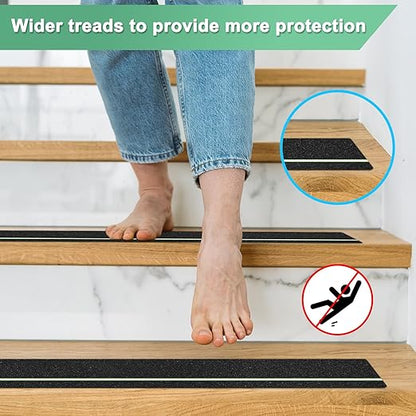 5-Pack Anti Slip Traction Tape 24" x 6" Best Grip Tape Grit with 6mm/0.24" Glow in Dark Stripe High Traction Friction Abrasive Adhesive for Indoor/Outdoor Stairs[Black+Green]