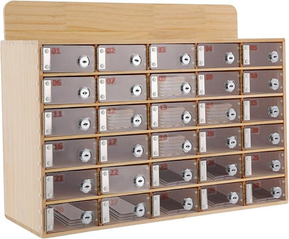 30 Slot Lockable Cell Phone Locker Box, Wall-Mounted/Freestanding Clear Acrylic & Wood Cell Phone Storage Cabinet with Door Locks and Keys for Classroom, Office, and School Employees