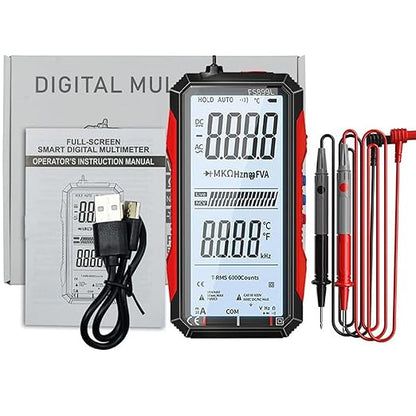 Digital Multimeter, FS899L Multimeter, USB Rechargeable Digital Multimeter – 6000 Counts, Automatic Digital Display Multimeter Tester for Home and Industrial Electrical Issues (FS899L)