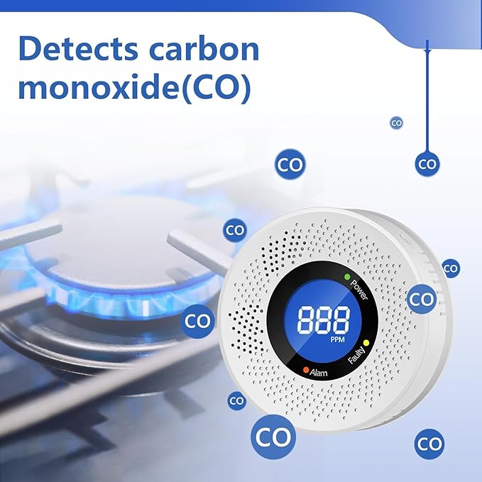 Carbon Monoxide Detectors, Travel Carbon Monoxide Detector Battery，Replaceable Battery Operated CO Detector Alarm with Digital Display for Warehouse, Kitchen, Restaurant,Hotel, Garage, 3 Packs
