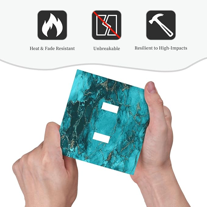 Decorative Light Switch Plate Covers Modern Abstract Turquoise Blue Marble Texture 2 Gang Wall Plate Double Toggle Double Light Switch Covers for Bathroom Home Decor （2 Pack）