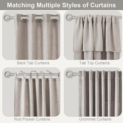 Silver Curtain Rods for Windows 72 to 144 Inch Adjustable Long Window Curtain Rod 7/8" Diamete Heavy Duty with Decorative Finials for Farmhouse Bedroom Living Room Kitchen Outdoor