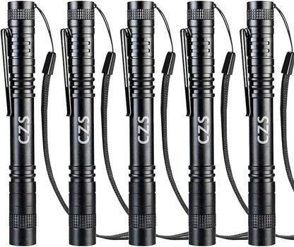CZS LED Flashlight Penlight 1000 Lumens Battery-Powered Handheld Pen Light Pocket Torch Powered by 2AAA Battery,5 PCS (Battery Not Included)