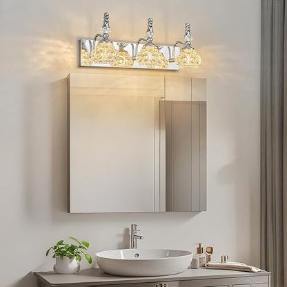 3-Light Vintage Bathroom Vanity Light Fixture Industrial Chrome with Glass Shade Vanity Light Fixtures Over Mirror Glass Bathroom Vanity Lighting Fixtures G9 Bulb Wall Lights