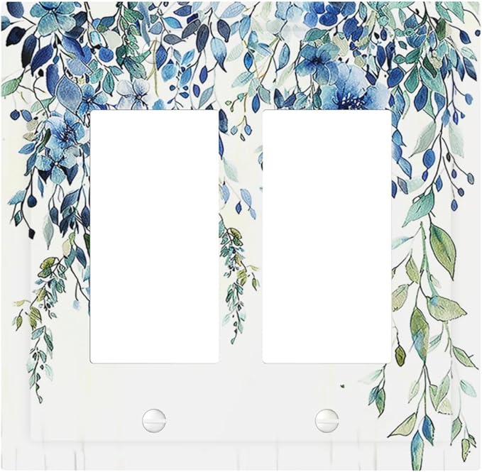 Decorative Outlet Covers Boho Vintage Flowers Blue Green Sage 2 Gang Double GFCI Rocker Electrical Wall Panels Light Switch Cover Plate for Bedroom Farmhouse Decor