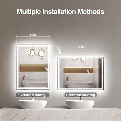 20"x28" LED Bathroom Mirror with Anti-Fog, Dimmable Backlit + Front Lit, 3 Colors LED Bathroom Vanity Mirror for Wall, Memory Function, Shatter-Proof Glass, ETL Listed(NHYJ5722D-NA)