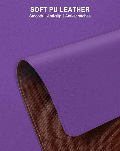 Heated Desk Pad, 23.6" x 14.2" Leather Non-Slip Warm Desk Pad, Large Mouse Mat with 3 Levels Heating & 3 Hours Auto Shut-Off, Hand and Foot Warmer for Office, Home, Purple