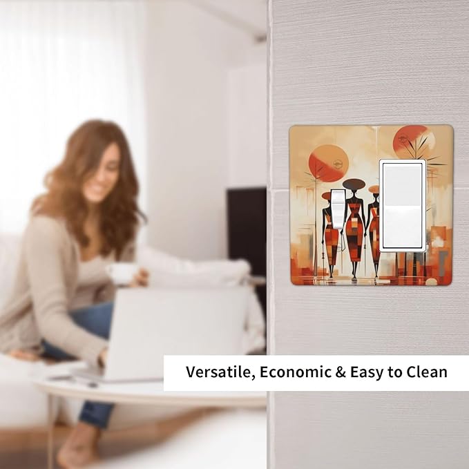 Decorative Outlet Covers Minimalist Black Women Bohemia Sun 2 Gang Wall Plate Single Toggle 1 Rocker Light Switch Cover Switch Plate Covers Faceplate for Bedroom Home Decor