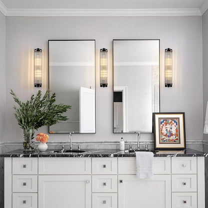 Black Wall Sconces with Crystal Glass Strip Bathroom Sconces 2 Light E12 Base Modern Wall Lights for Bedroom Living Room Hallway Wall Light Fixtures (1 Pack)