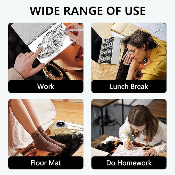 Heated Mouse Pad with 3 Levels Heated & 3 Hours Auto Shut-Off Mouse Pad for Warming Hands in Office Home, 23.6" x 14.2"Large Safe Desk Mat Hand Warmer，Girl with Short Hair
