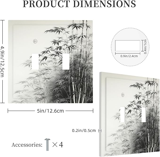 Watercolor Vintage Ink Bamboo Forest 2 Gang Double Toggle Light Switch Cover Decorative Switchplate Electrical Wall Plates Faceplate for Bathroom Bedroom Decor 4.9 X 5 IN